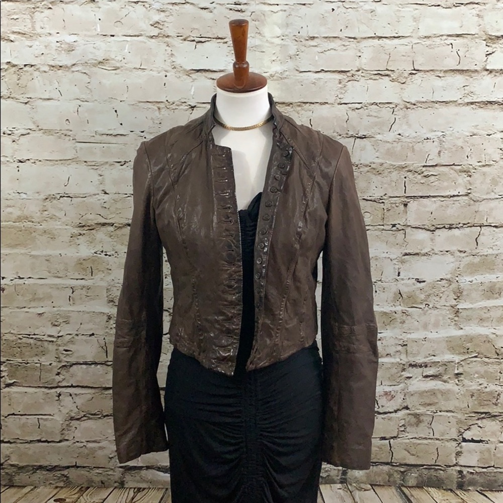|| All Saints ||Brown Leather Lelex Jacket UK12US8